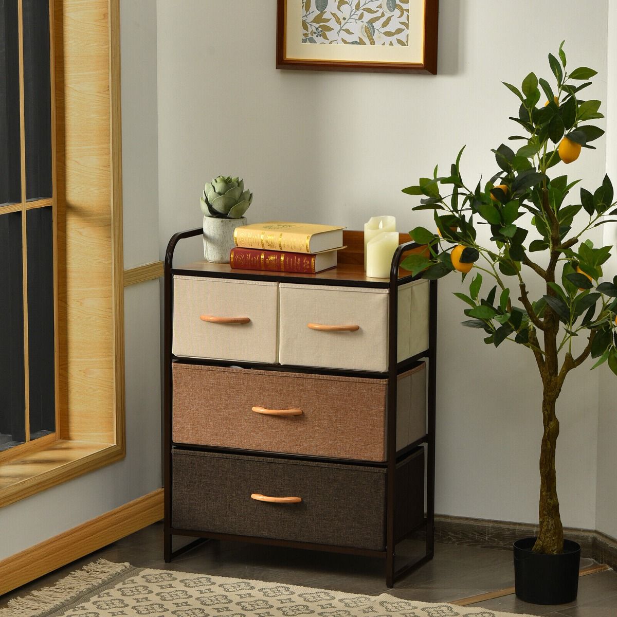 Vertical Dresser Storage Tower with Wooden Top and 4-5 Drawers 